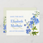 Delphinium lackiert blaue Blume Save the Date Kart Ankündigungspostkarte (Vorne/Hinten)