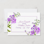 Delphinium lila Aquarellhochzeit QR-Code RSVP Karte (Vorderseite)