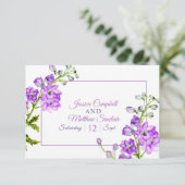 Delphinium lila Aquarellhochzeit QR-Code RSVP Karte (Stehend Vorderseite)
