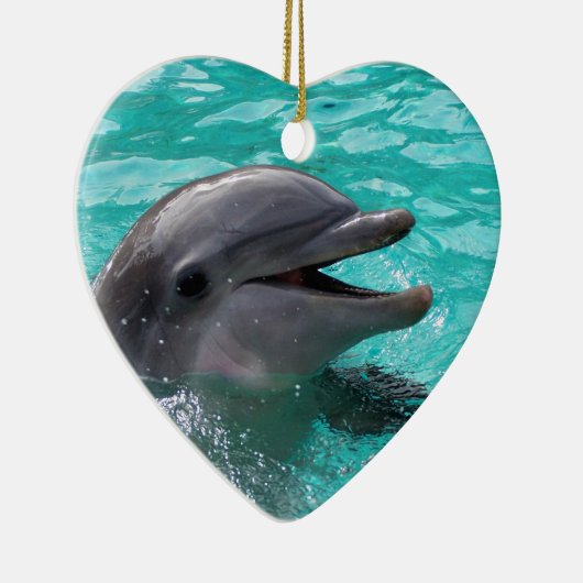 Delphinkopf im Aquamarinewasser Keramik Ornament (Rechts)