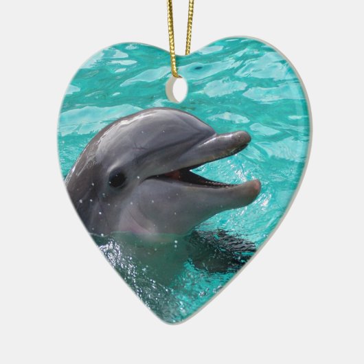 Delphinkopf im Aquamarinewasser Keramik Ornament (Links)