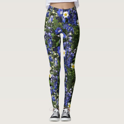 Delpininiums und Gänseblümchen Leggings (Vorderseite)