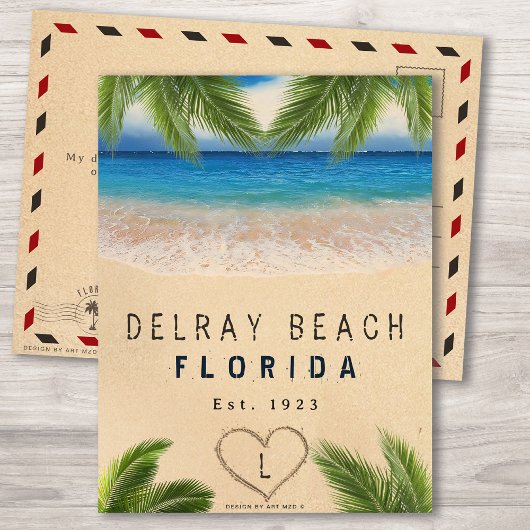 Delray Beach Florida Sand Tropical Palm Blätter Postkarte