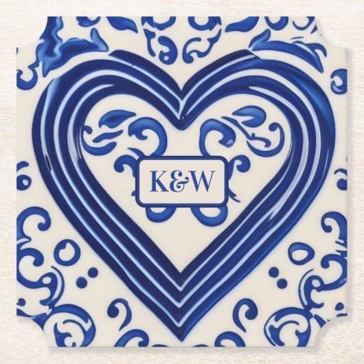 'Delsoftware' Dutch Look Painted Heart - Monogramm Untersetzer (Vorderseite)