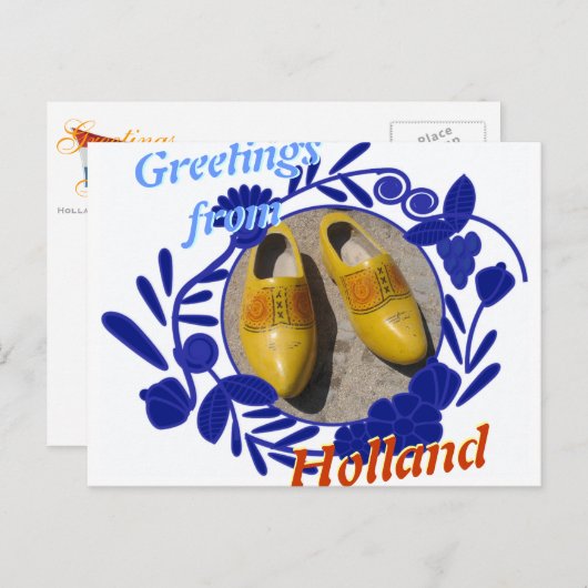 Delsoftwaremuster und Clogs Greetings aus Holland Postkarte (Vorne/Hinten)