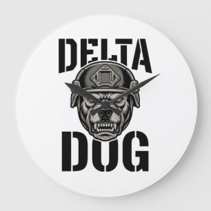 Delta Dog Bulldog-Helm Vintage-Gravur-Design_ Große Wanduhr