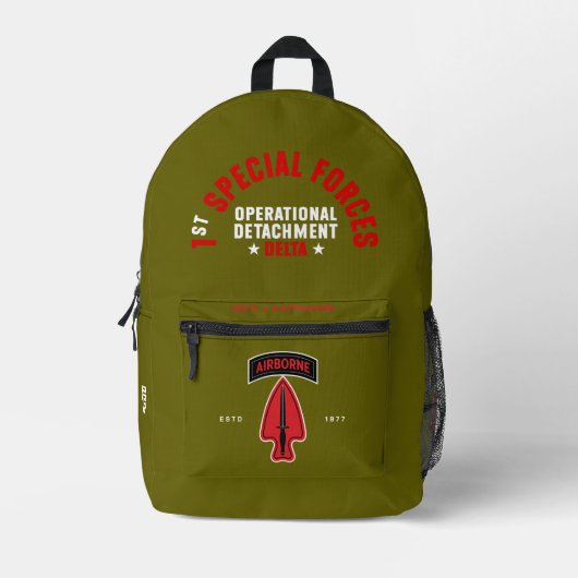 Delta Force Tribute Personalized Olive Bedruckter Rucksack (Vorderseite)
