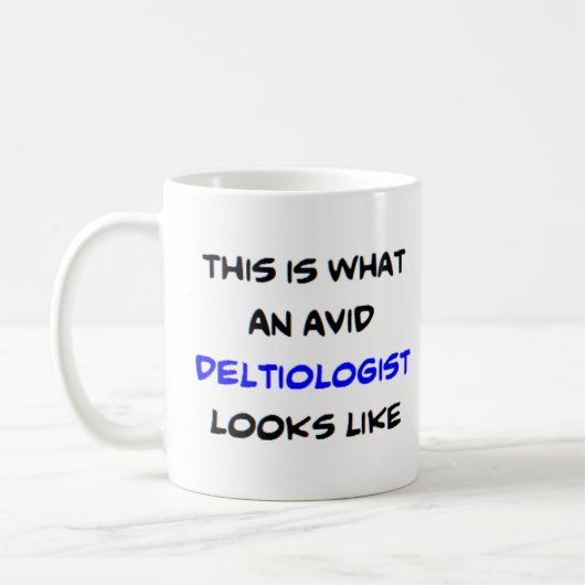 Deltiologe, begeistert kaffeetasse (Links)