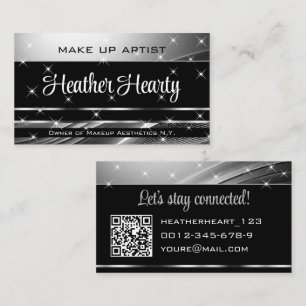 Deluxe Black Silver Gray Ombre Glitzer und QR Code Visitenkarte