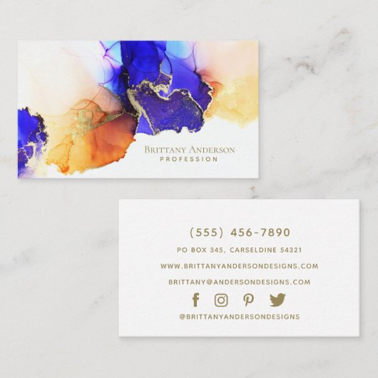 Deluxe Blue Orange Gold Einzigartige Visitenkarte (Vorne/Hinten)