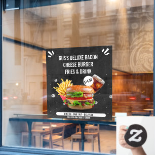 Deluxe-Burger-Pommes-Getränk-Restaurant anpassen Fensteraufkleber
