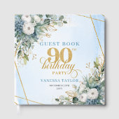 Deluxe Dusty Blue Gold 90th Birthday Guest Record Gästebuch (Vorderseite)
