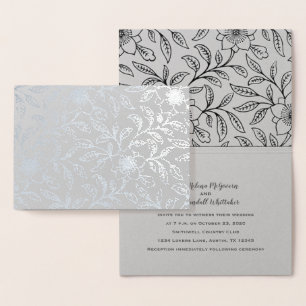 Deluxe Foil Silver Floral Wedding Einladung