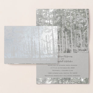 Deluxe Foil Silver Trees Wedding Einladung