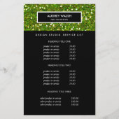Deluxe Glittery Green Salon Pricing & Services Flyer (Vorne)