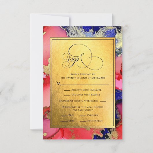 Deluxe Gold Abstrakt Ink Art Wedding RSVP Card (Vorderseite)