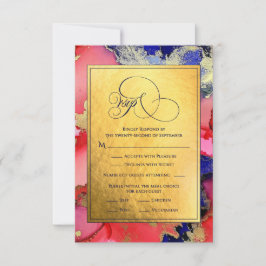 Deluxe Gold Abstrakt Ink Art Wedding RSVP Card
