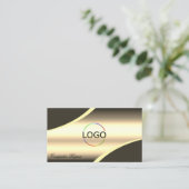 Deluxe Gold Brown Decke Lines Logo Foto Visitenkarte (Stehend Vorderseite)