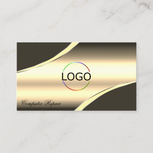 Deluxe Gold Brown Decklines Logo QR Code Visitenkarte (Vorderseite)