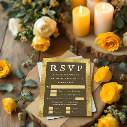 Deluxe Gold Brown Vintage Wedding RSVP Card Karte