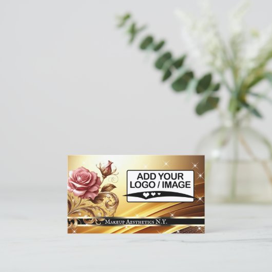 Deluxe Golden Luxury Rose Grafik QR Code und Logo Visitenkarte (Stehend Vorderseite)