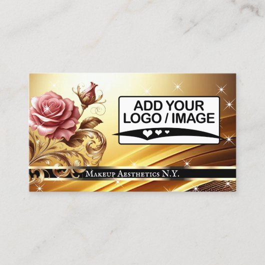 Deluxe Golden Luxury Rose Grafik QR Code und Logo Visitenkarte (Vorderseite)