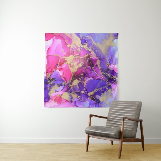 Deluxe Lila Rosa Gold Tintenstrahl Flow. Flüssige  Wandteppich (Beispiel (Horizontal))