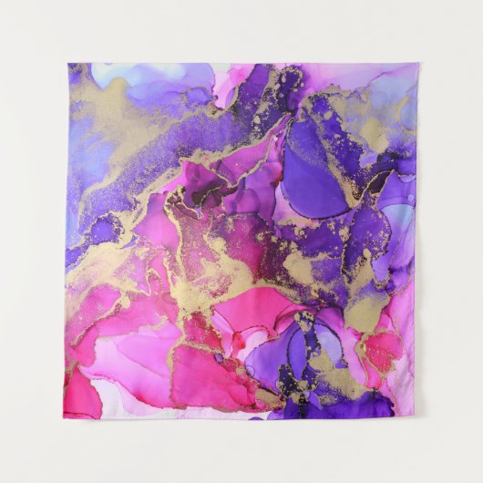 Deluxe Lila Rosa Gold Tintenstrahl Flow. Flüssige Wandteppich (Vorderseite)