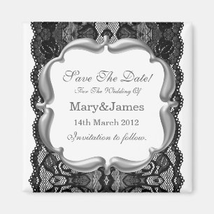 Deluxe Save The Date Hochzeit Vintage-Spitze Weiß Magnet