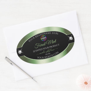 Deluxe Schwarz Glänzender Waldgrün-Logoschriftzug Ovaler Aufkleber
