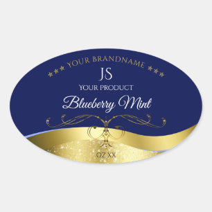 Deluxe Wavy Gold Dekoration Dunkelblaues Monogramm Ovaler Aufkleber