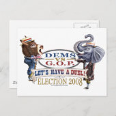 Dem Donkey gegen GOP Elephant Postcard Postkarte (Vorne/Hinten)