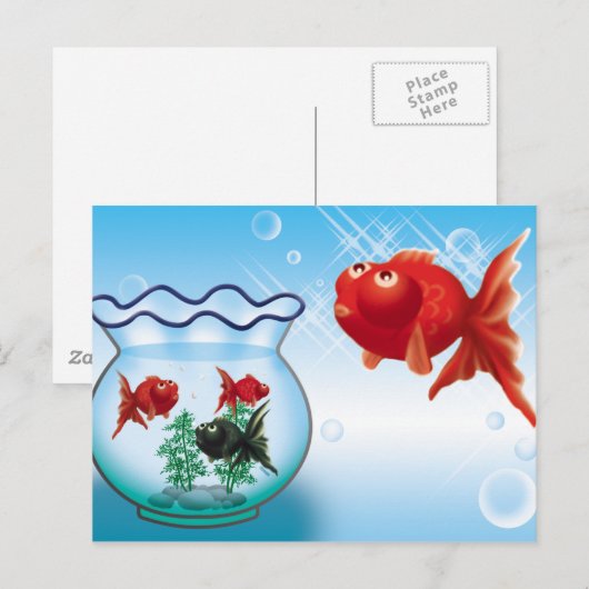 Demekin - Telescope Goldfish- Postkarte (Vorne/Hinten)