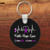 Demenz Awareness Heartbeat Christliches Cross Purp Schlüsselanhänger (Vorderseite)