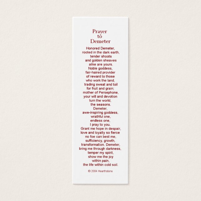 Demeter Prayer Card (Vorderseite)