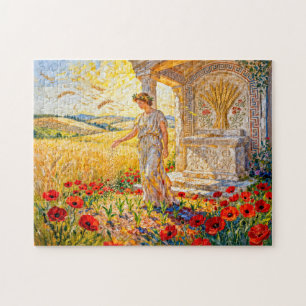 Demeter sät Getreide bei einem Feldaltar zwischen Puzzle