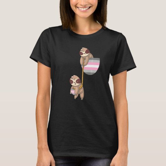 Demi Girl Sloth Playing Rope Demigirl Flag Demigir T-Shirt (Vorderseite)