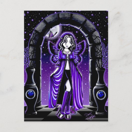 "Demi" Gothic Blue Butterfly Fairy Art Postkarte (Vorderseite)