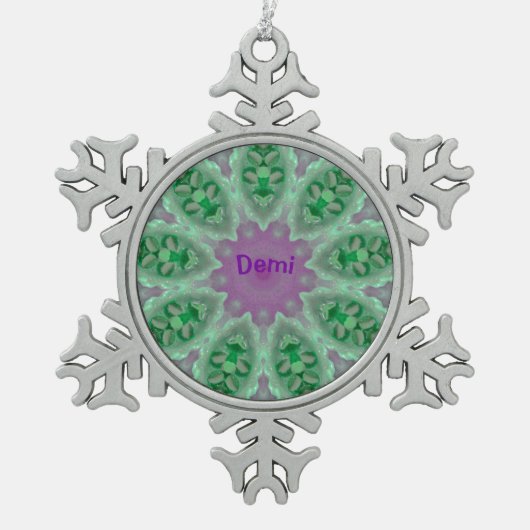 DEMI ~ Personalisiertes helles Weihnachtsfest ~ Schneeflocken Zinn-Ornament (Vorderseite)