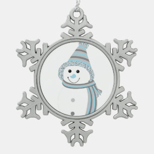 Demiboy Pride Snowman Snowperson Blue Grau White Schneeflocken Zinn-Ornament
