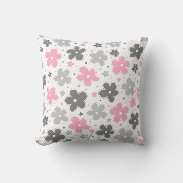 Demigirl Pride Blume Doodle Gray White Pink Kissen (Vorderseite)