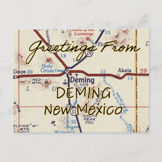 Deming NM Vintage Map Postkarte (Vorderseite)