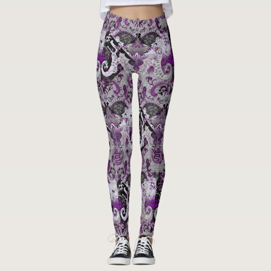 Demisexual Dragon Damask - Farbe der Flagge Leggings (Vorderseite)