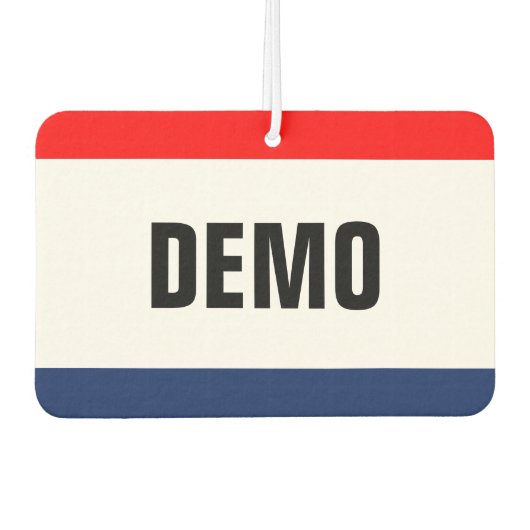 DEMO-Werbeaktion für den Autohandel individuell an Autolufterfrischer (Vorderseite)