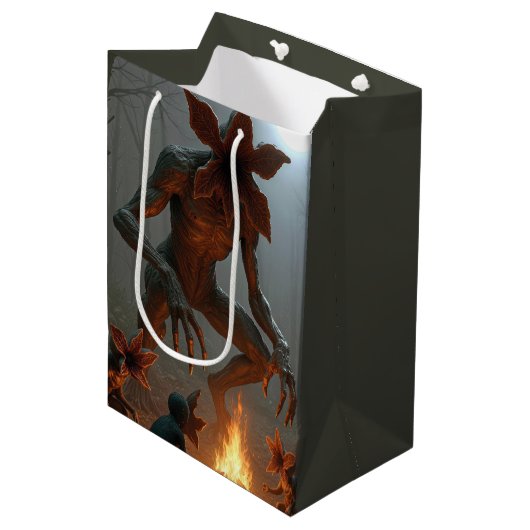 Demogorgon-Kreaturen versammeln sich um ein Lagerf Mittlere Geschenktüte (Vorderseite Schrägansicht)