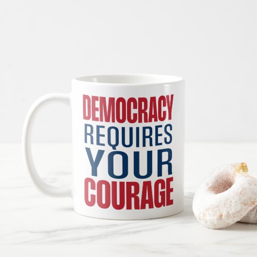 Demokratie braucht Mut | Red Blue | Kaffeetasse (Mit Donut)