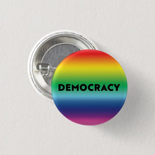 Demokratie schwarzer Text Regenbogengradienten Sto Button (Vorne & Hinten)