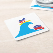 Demokratischer Donkey fährt die Blaue Welle Rechteckiger Pappuntersetzer (angewinkelt)