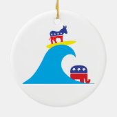 Demokratischer Esel reitet die blaue Welle Keramik Ornament (Hinten)