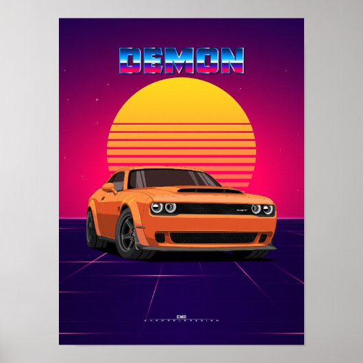 Demon Muscle Car Poster - Retro Synthwave Style (Vorne)